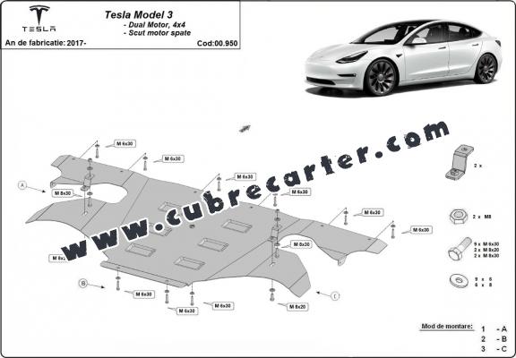 Cubre carter del motor trasero eléctrico para Tesla Model 3 AWD