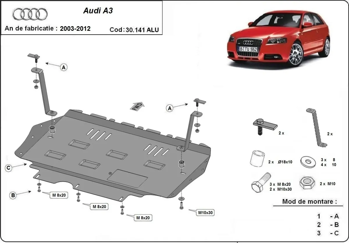 Cubre carter de aluminio Audi A3