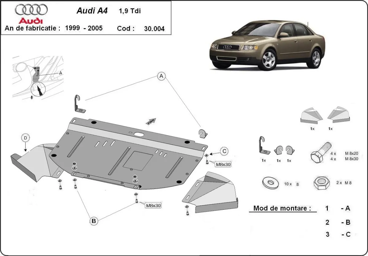 Cubre carter metalico Audi A4 B6 - 1.9 Tdi