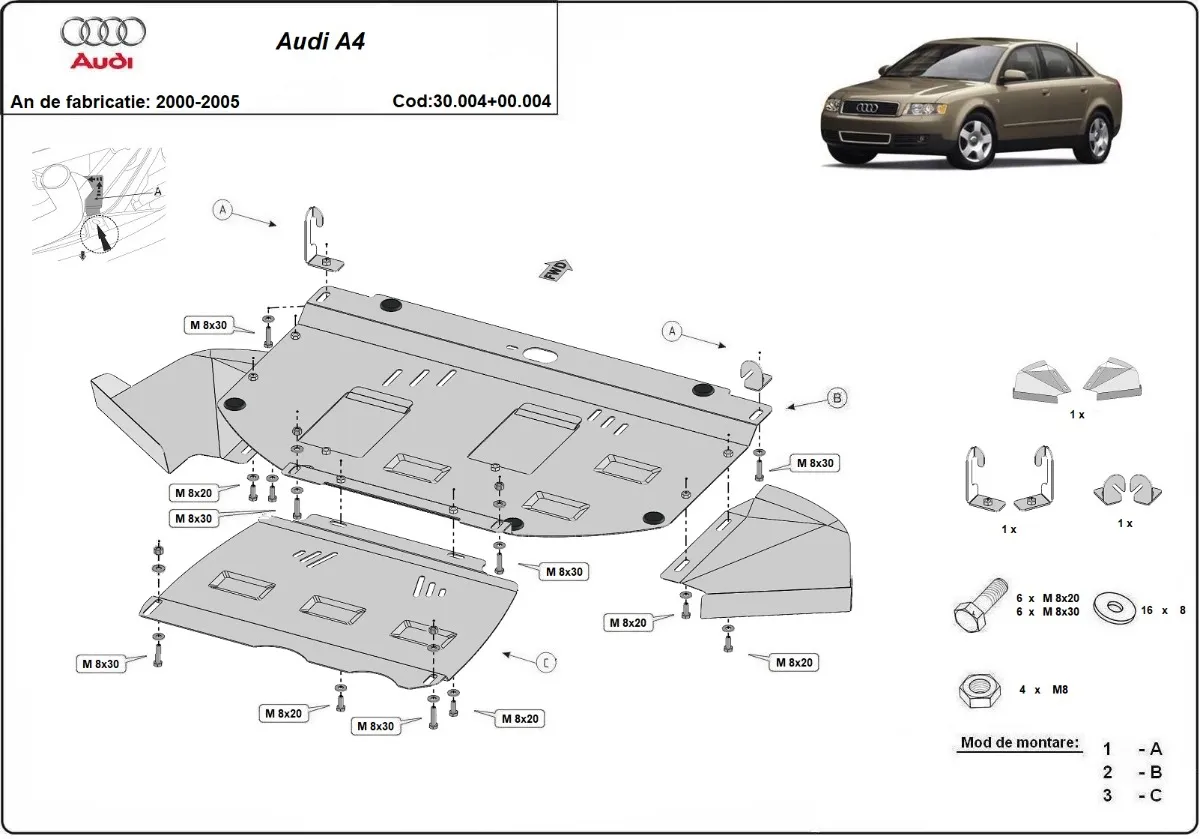 Cubre carter metalico Audi A4 B6 - paquete promocional - diesel
