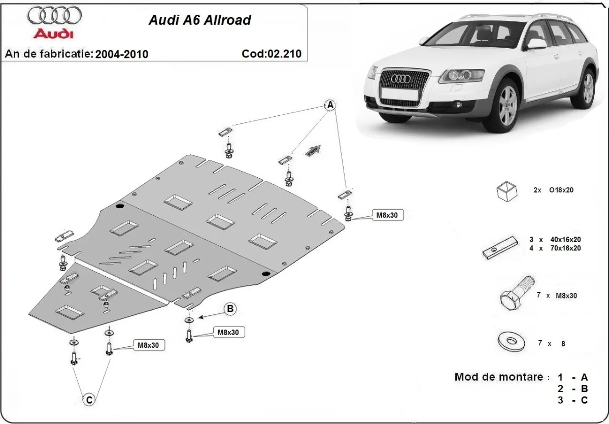 Cubre carter metalico Audi A6 Allroad 2 - sin solapas laterales